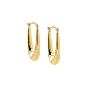 Solid Elongated Graduated Hoop Earring 14K