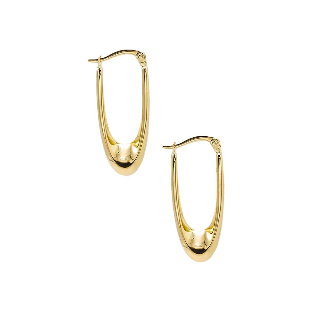 Solid Elongated Graduated Hoop Earring 14K