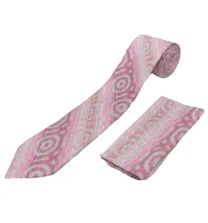 Stacy Adams Tie and Handkerchief - Pink and Gray Circles T42