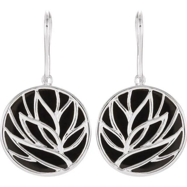 Sterling Silver Onyx Floral-Inspired Earrings