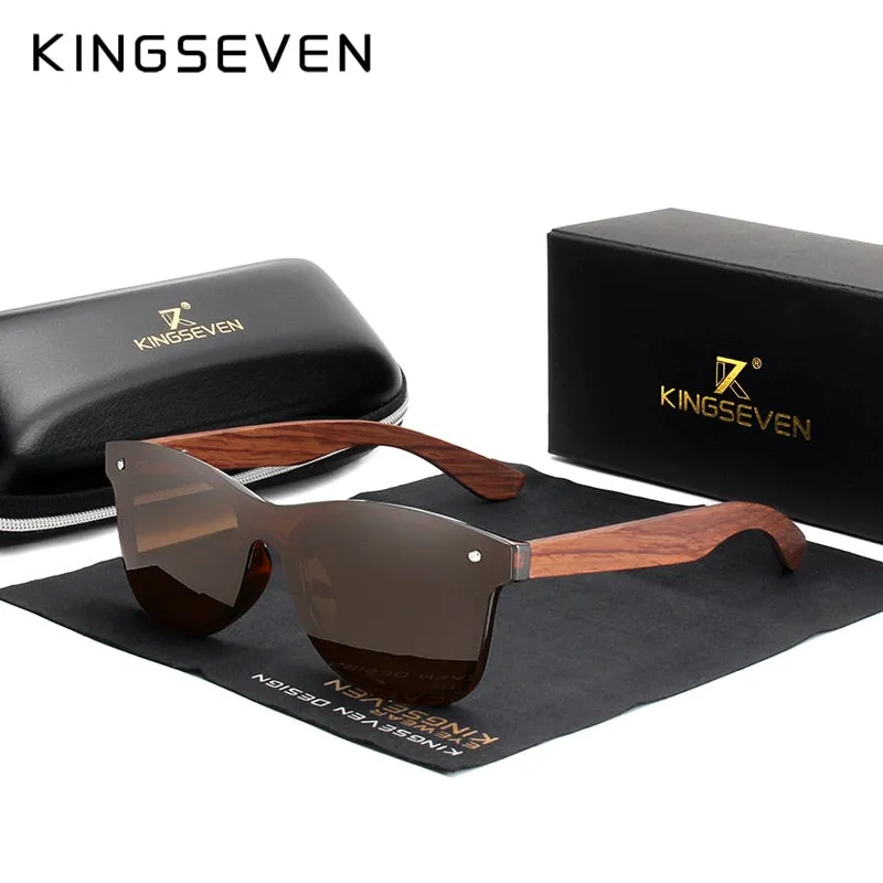 Stylishly Polarized: KINGSEVEN Men's Fashion Sunglasses with Natural Wooden Frames