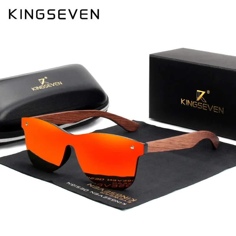 Stylishly Polarized: KINGSEVEN Men's Fashion Sunglasses with Natural Wooden Frames