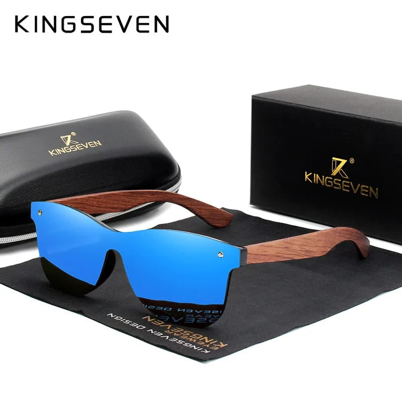 Stylishly Polarized: KINGSEVEN Men's Fashion Sunglasses with Natural Wooden Frames