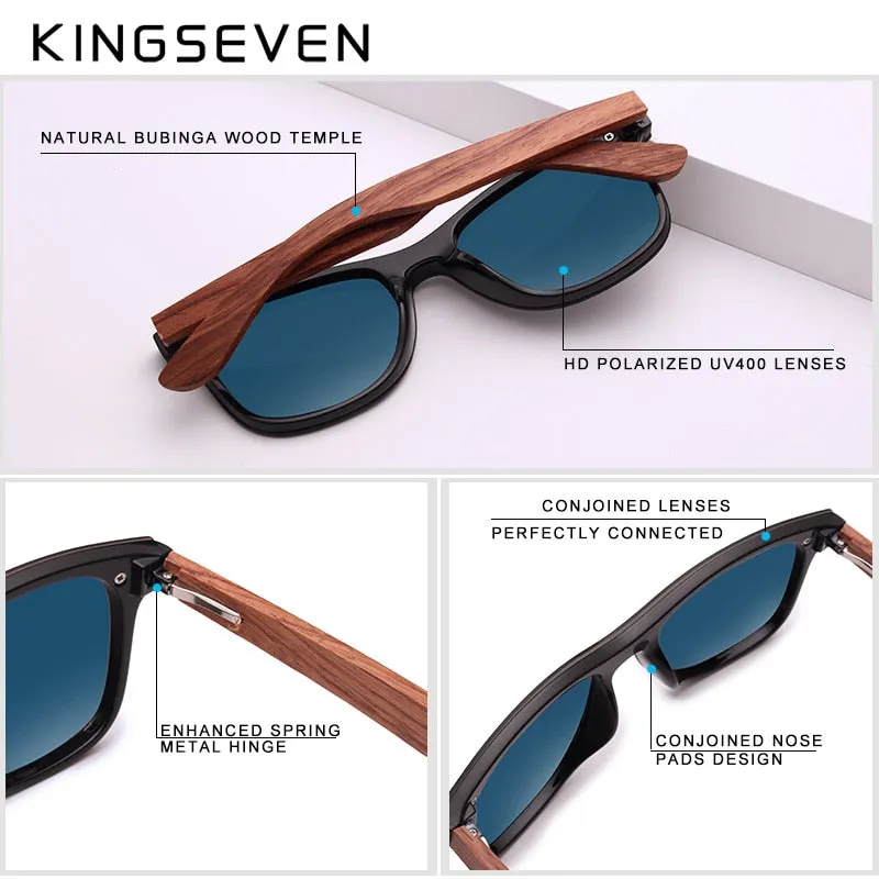 Stylishly Polarized: KINGSEVEN Men's Fashion Sunglasses with Natural Wooden Frames