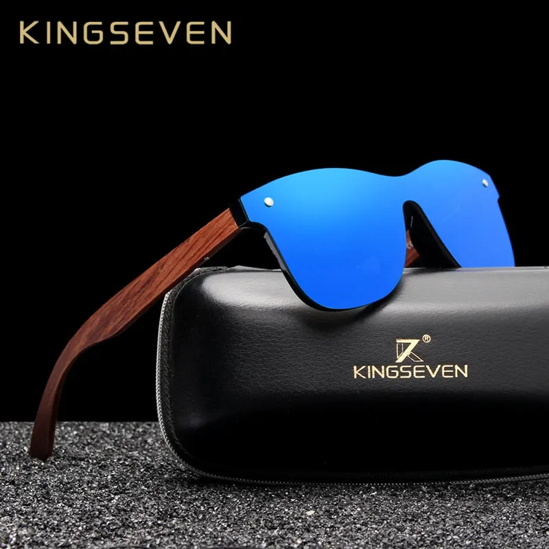 Stylishly Polarized: KINGSEVEN Men's Fashion Sunglasses with Natural Wooden Frames