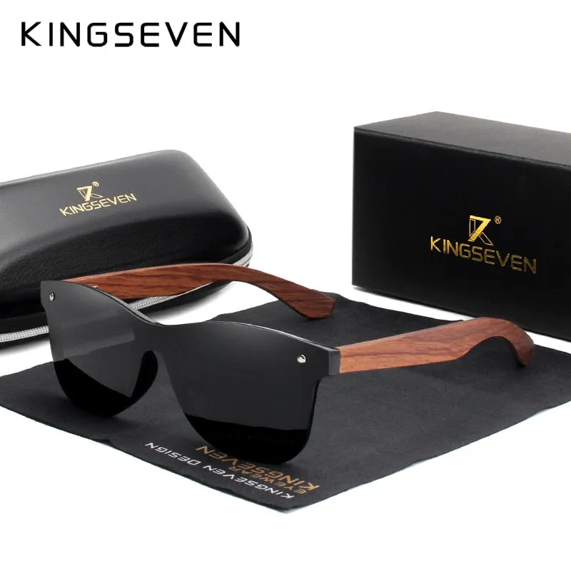 Stylishly Polarized: KINGSEVEN Men's Fashion Sunglasses with Natural Wooden Frames