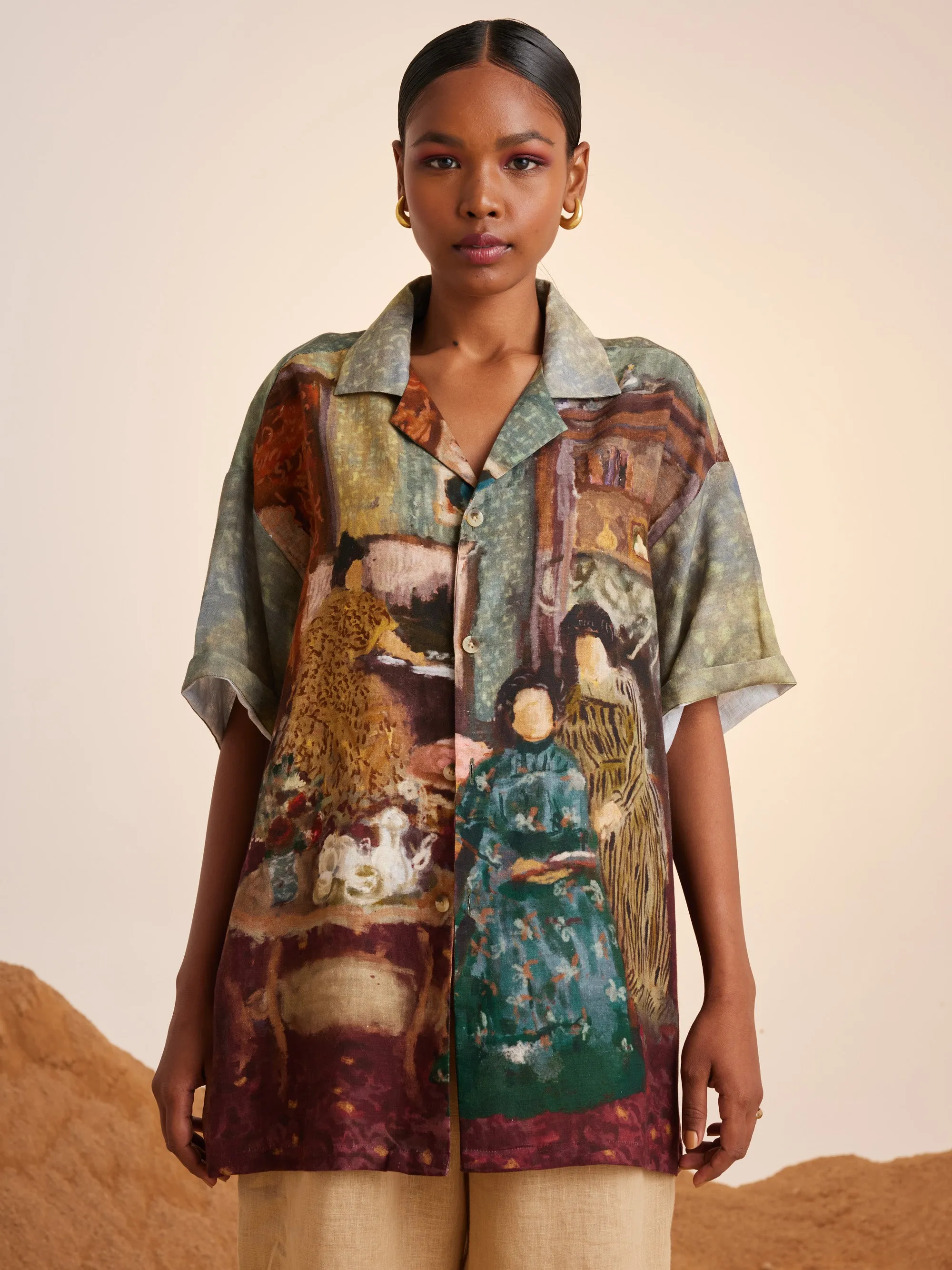 Summer Shirt Top Oversized Unisex-High Tea-Linen-Ss25-Uos-Ht-Cord