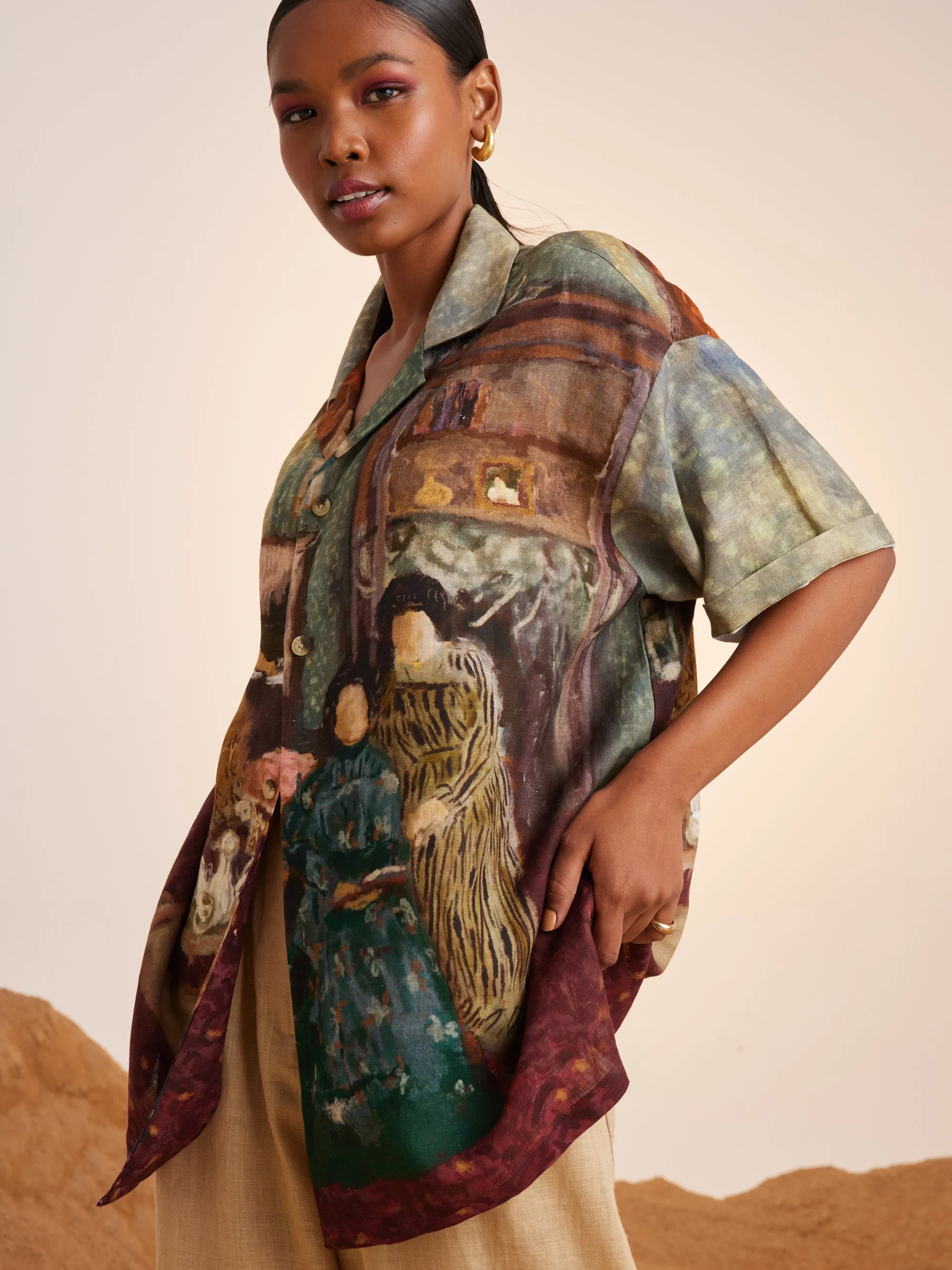 Summer Shirt Top Oversized Unisex-High Tea-Linen-Ss25-Uos-Ht-Cord
