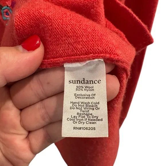 Sundance Blooming Love Sweater Red Floral Embroidered Heart Size S