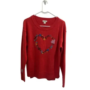 Sundance Blooming Love Sweater Red Floral Embroidered Heart Size S
