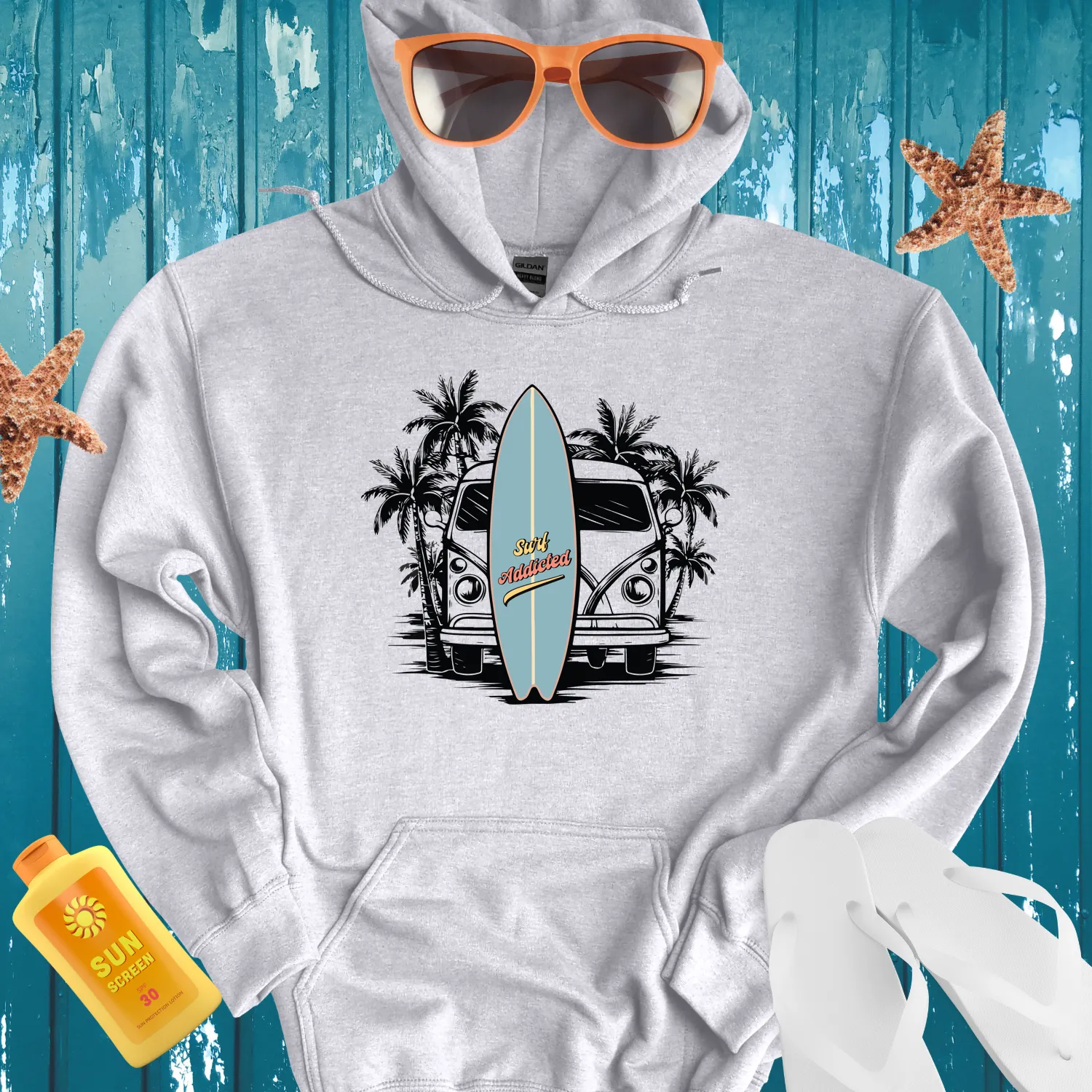 Surf Addicted Retro Surfboard Design Hoodie