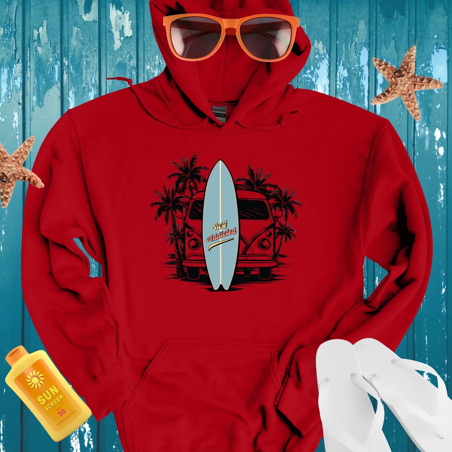 Surf Addicted Retro Surfboard Design Hoodie