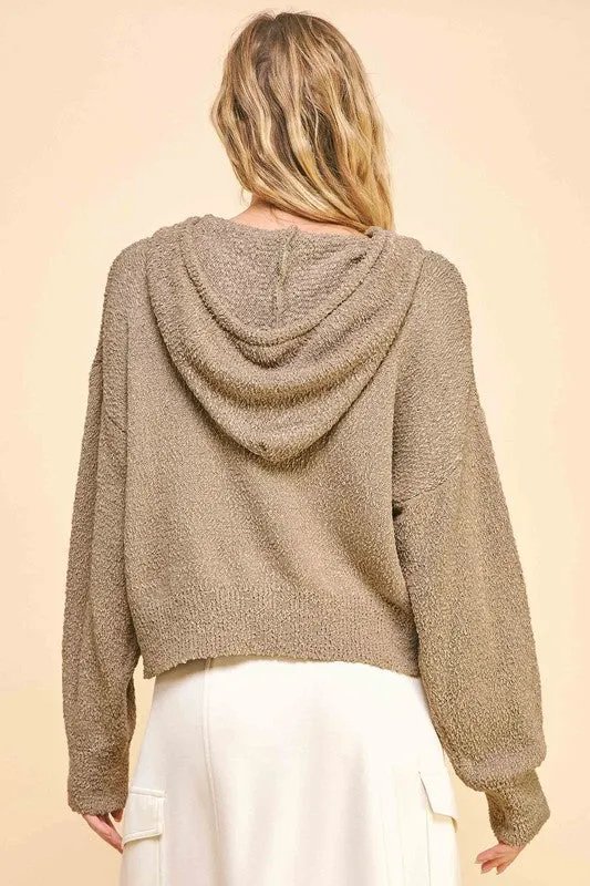 Taupe Drop Shoulder Long Sleeve Hooded Sweater