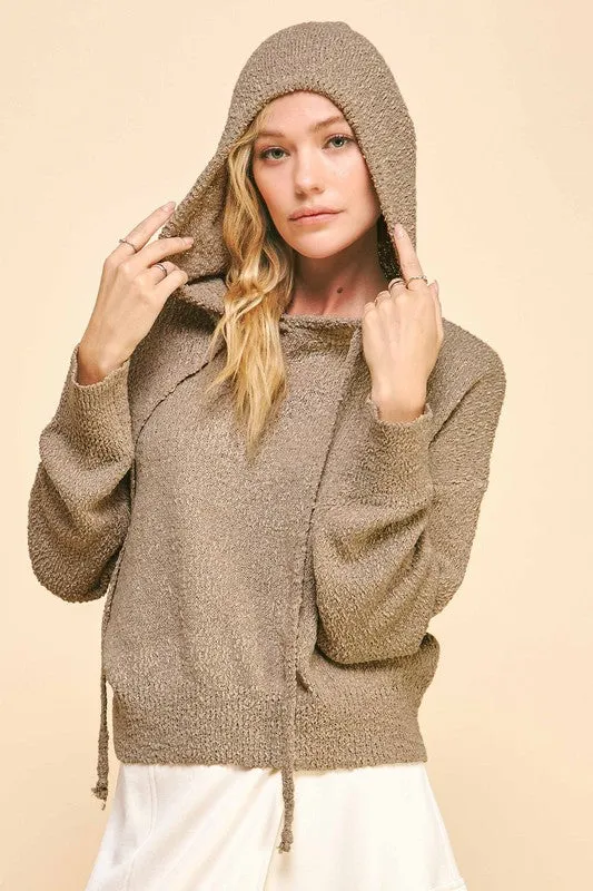 Taupe Drop Shoulder Long Sleeve Hooded Sweater