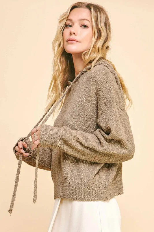 Taupe Drop Shoulder Long Sleeve Hooded Sweater
