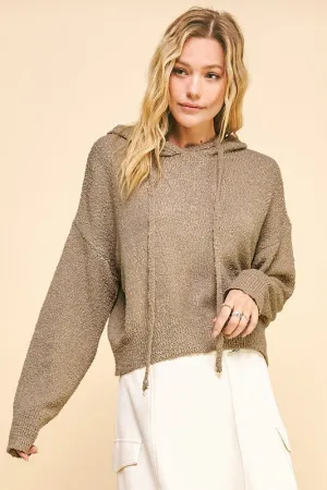 Taupe Drop Shoulder Long Sleeve Hooded Sweater