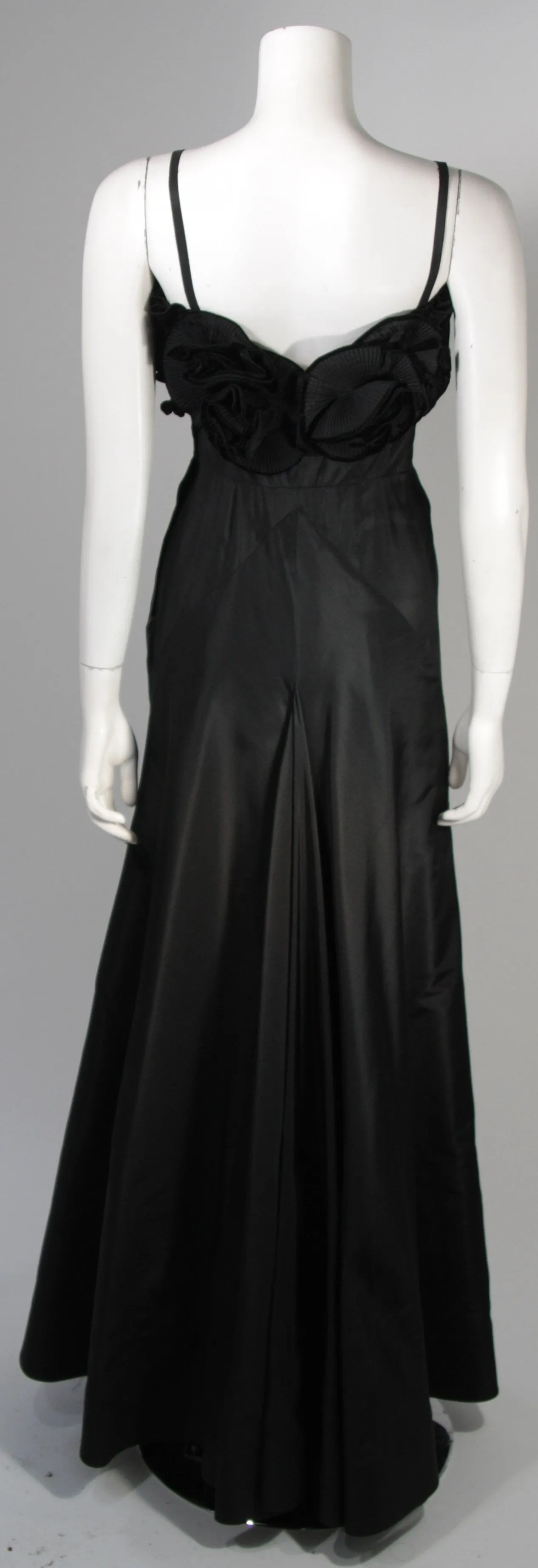THERESE French Shop 1950s Three Dimensional Floral Bodice Black Silk Gown
