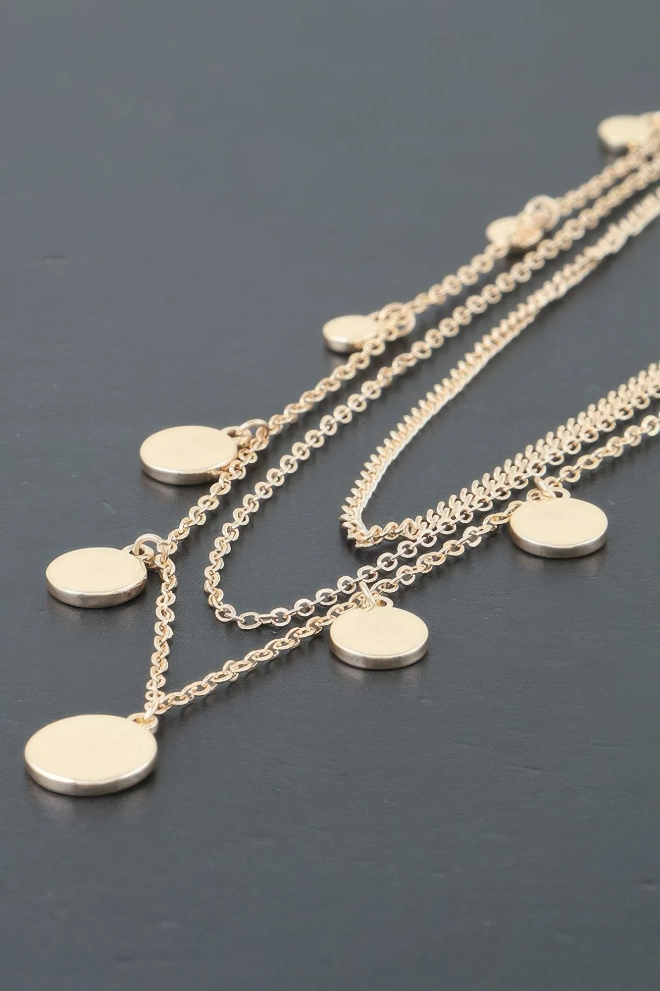 Triple Round Charm Chain Necklace