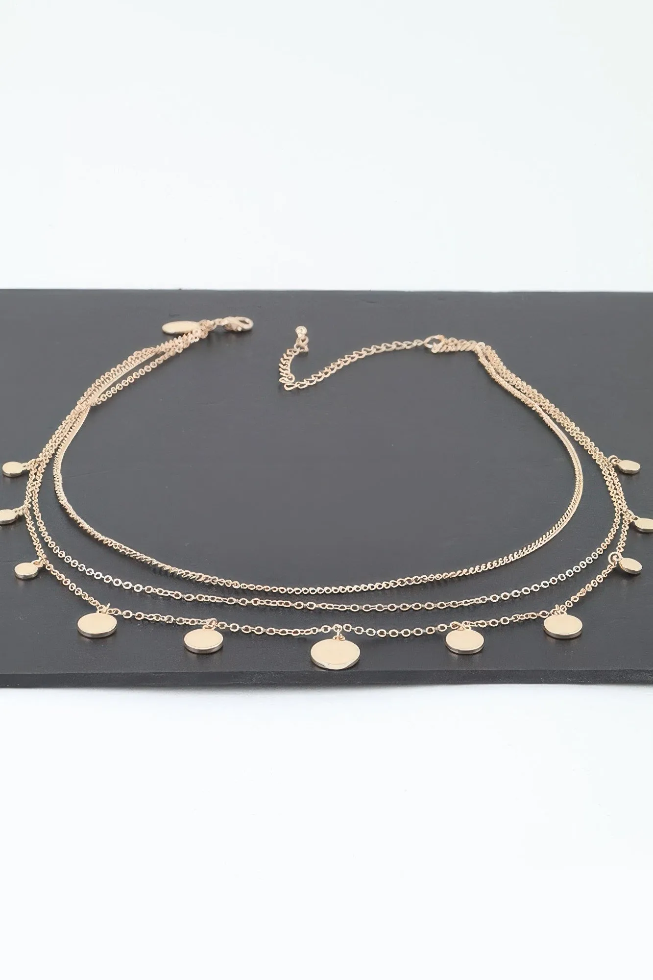 Triple Round Charm Chain Necklace
