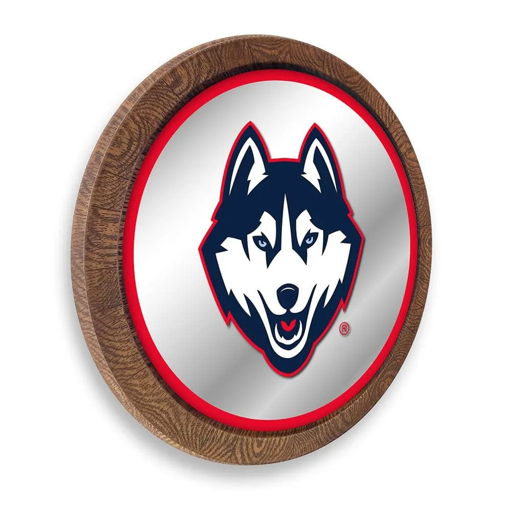 UConn Huskies: Mascot - "Faux" Barrel Top Mirrored Wall Sign