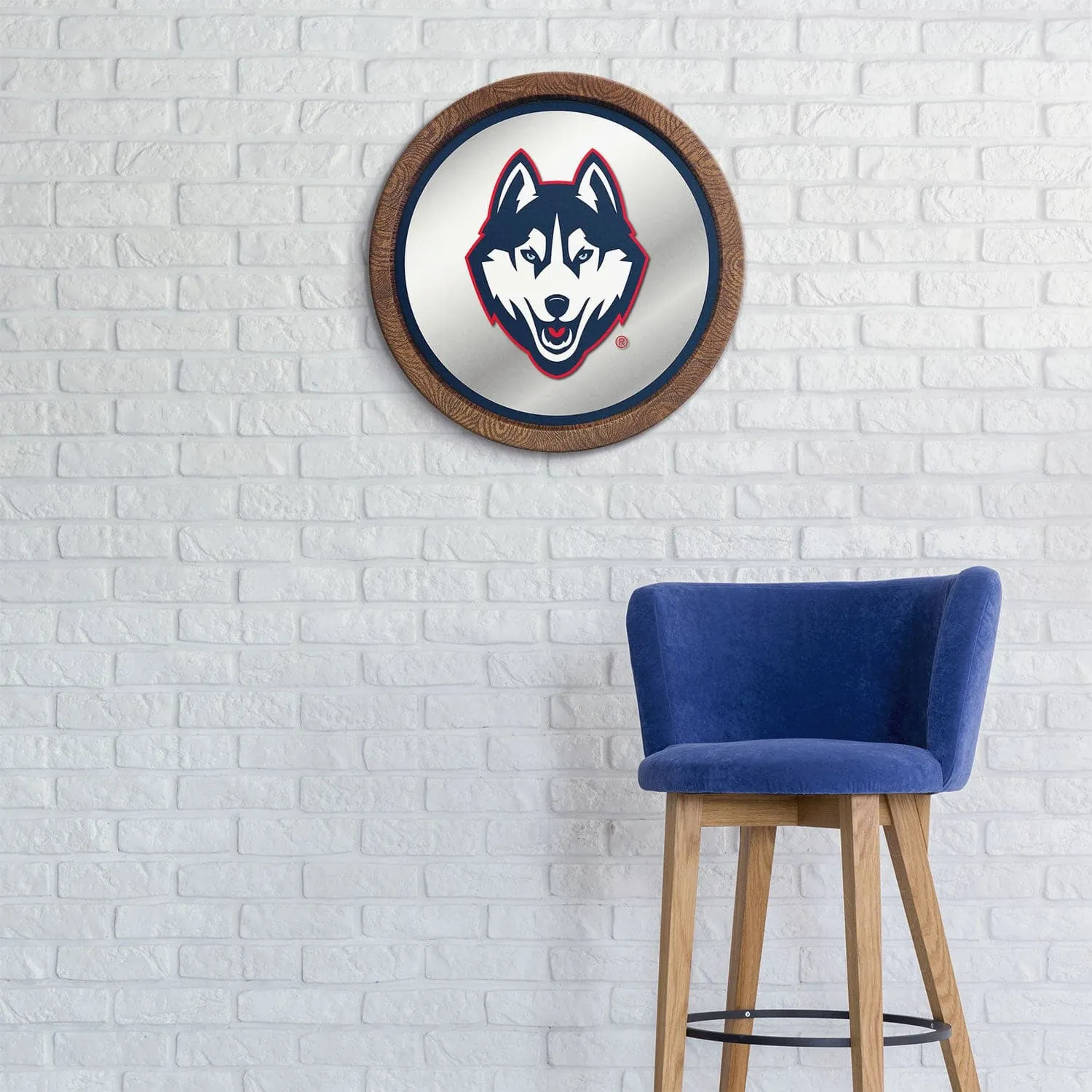 UConn Huskies: Mascot - "Faux" Barrel Top Mirrored Wall Sign
