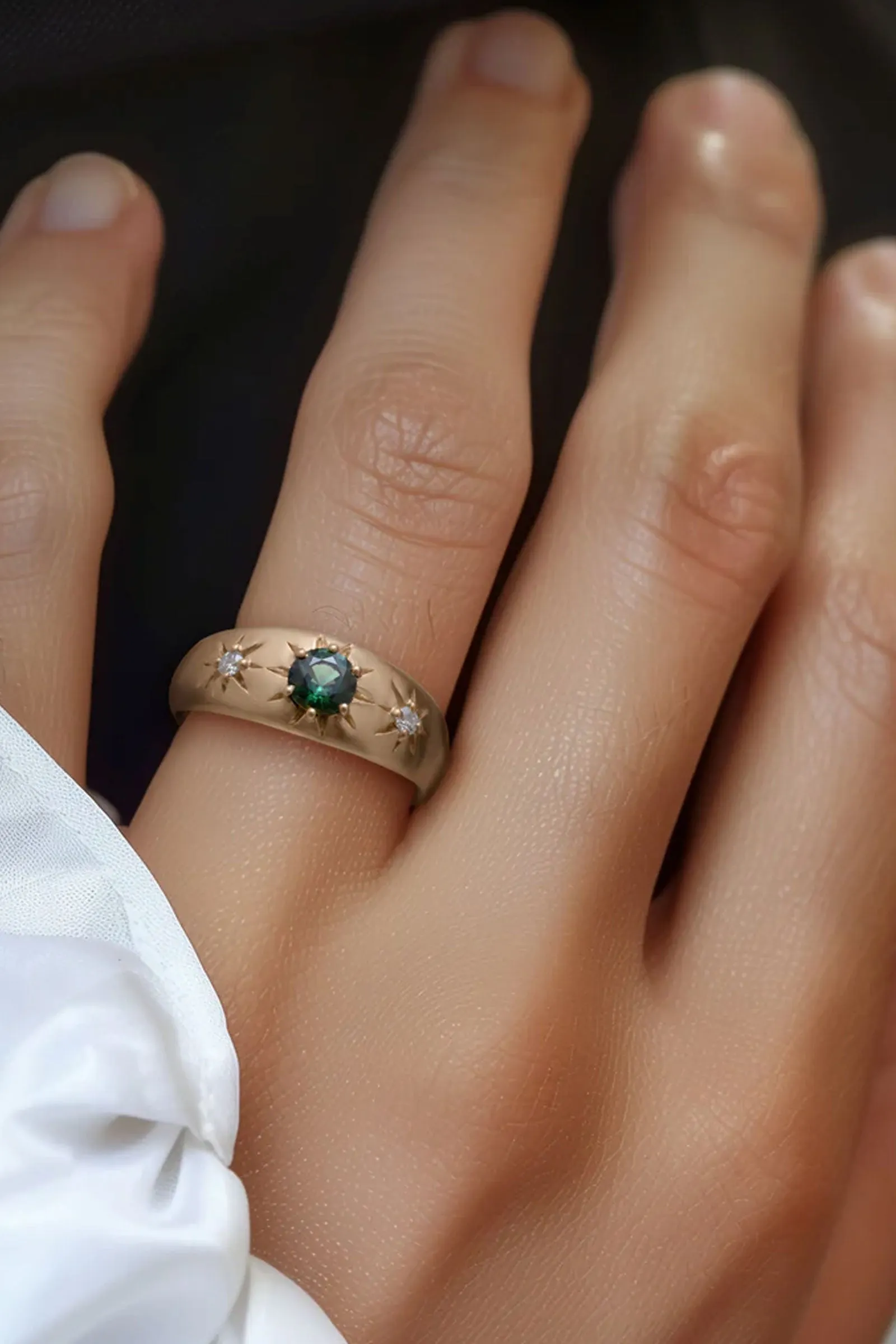 Valley Rose 14K Gold Sapphire and Diamond Three Sisters Ring