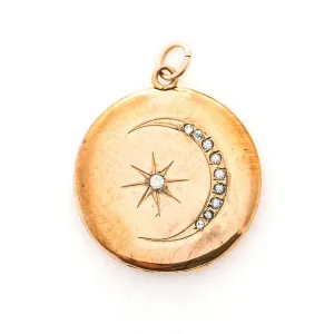 Victorian Crescent & Starburst Antique Locket