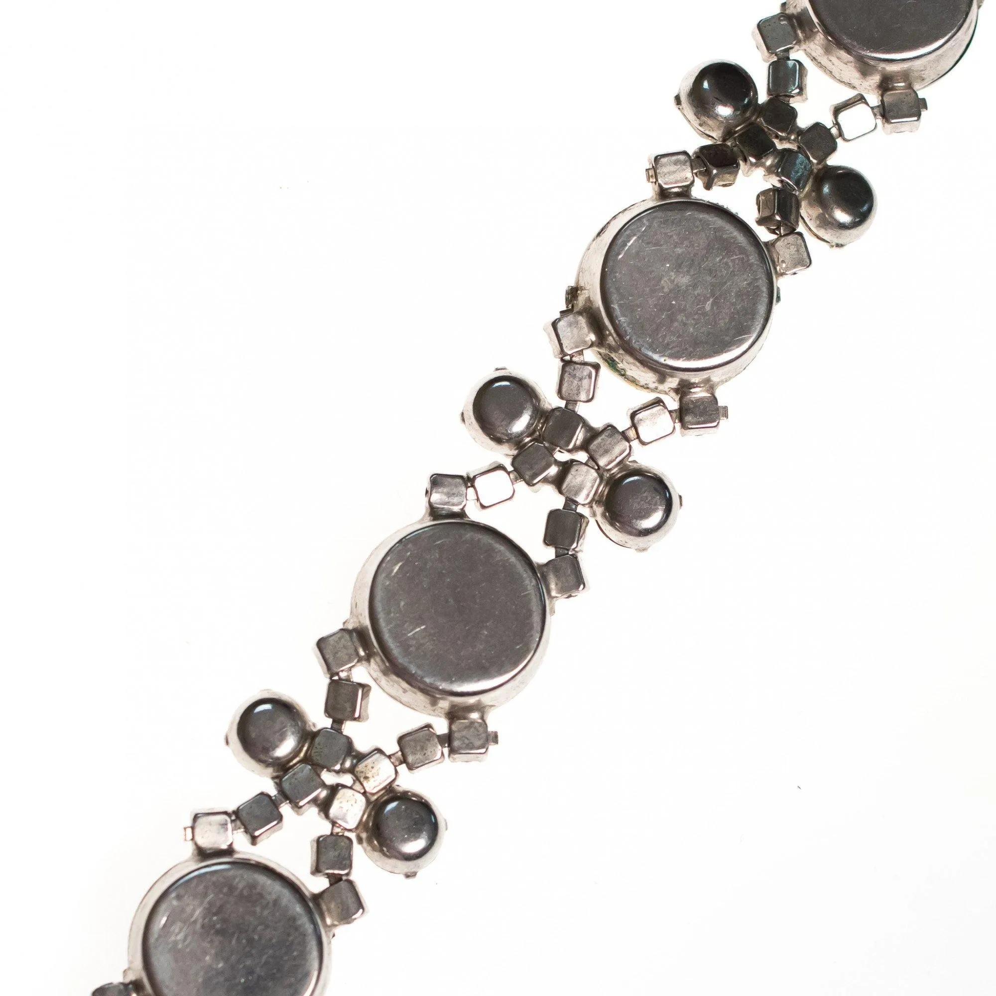 Vintage 1950s Black Jet, Diamante and White Milk Glass Rhinestone Choker Necklace