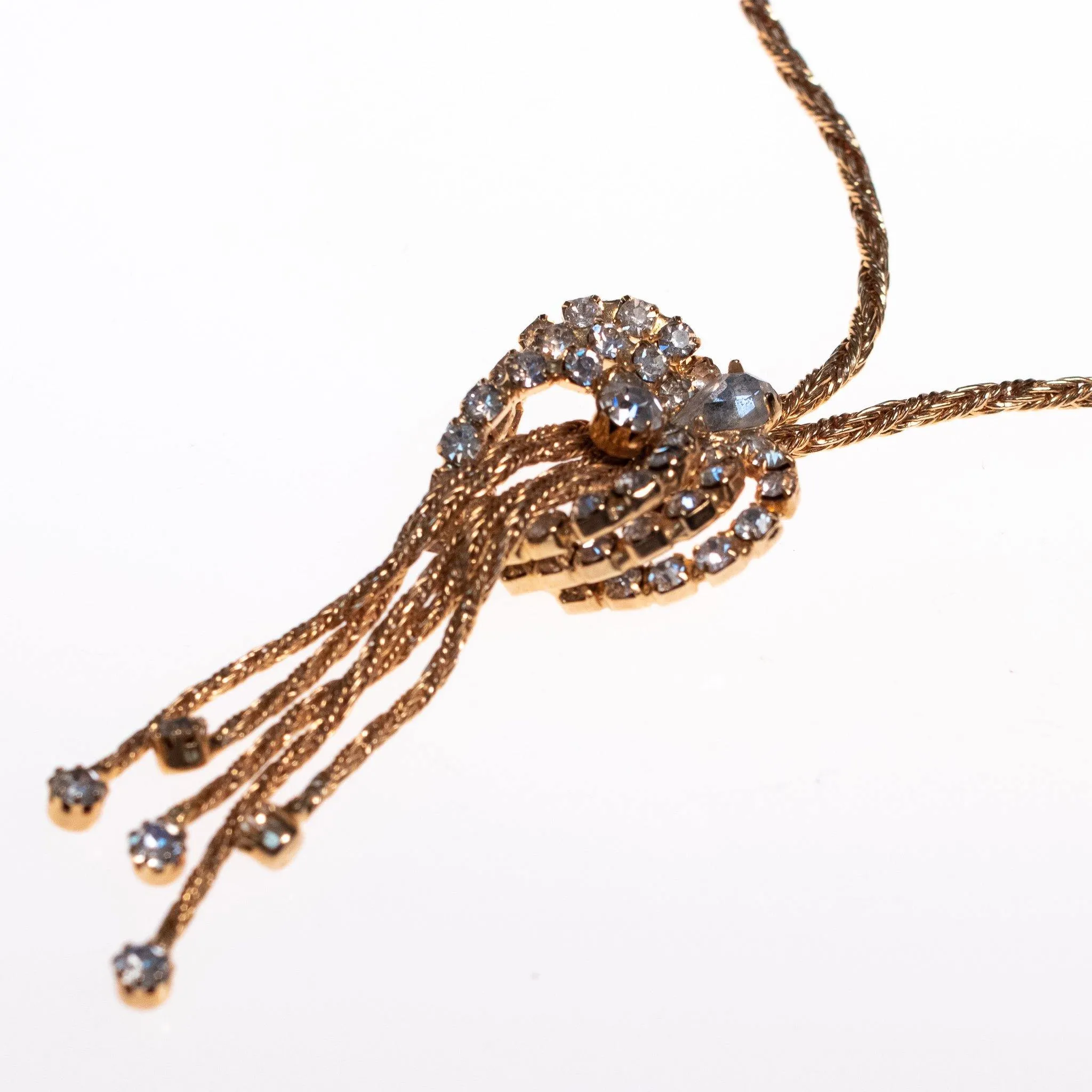 Vintage 1950s Mid Century Modern Rhinestone Tassel Necklace