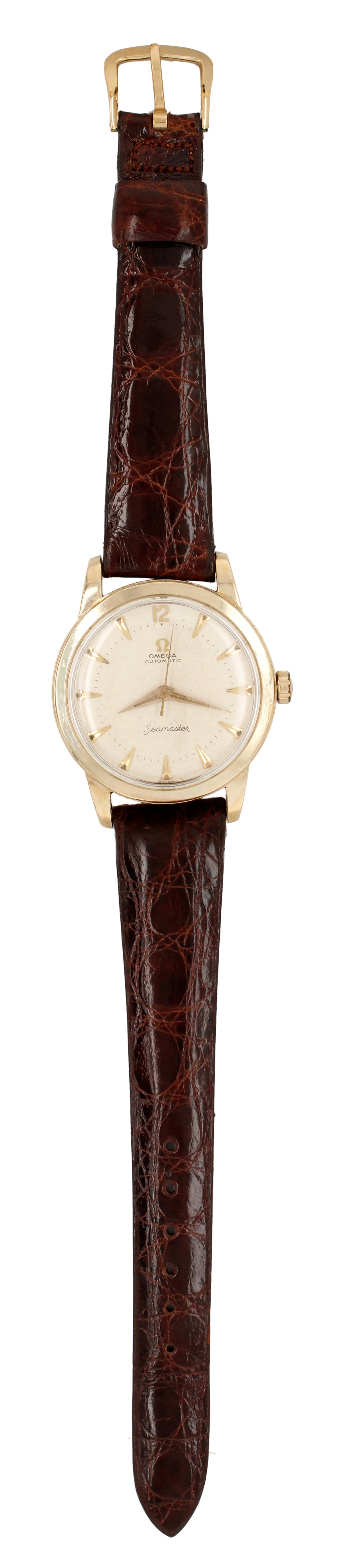 Vintage 1950s Omega Seamaster GX6546 14k Yellow Gold Champagne Dial Watch w/ Box