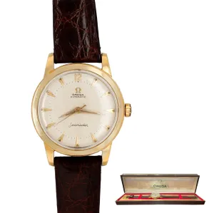 Vintage 1950s Omega Seamaster GX6546 14k Yellow Gold Champagne Dial Watch w/ Box