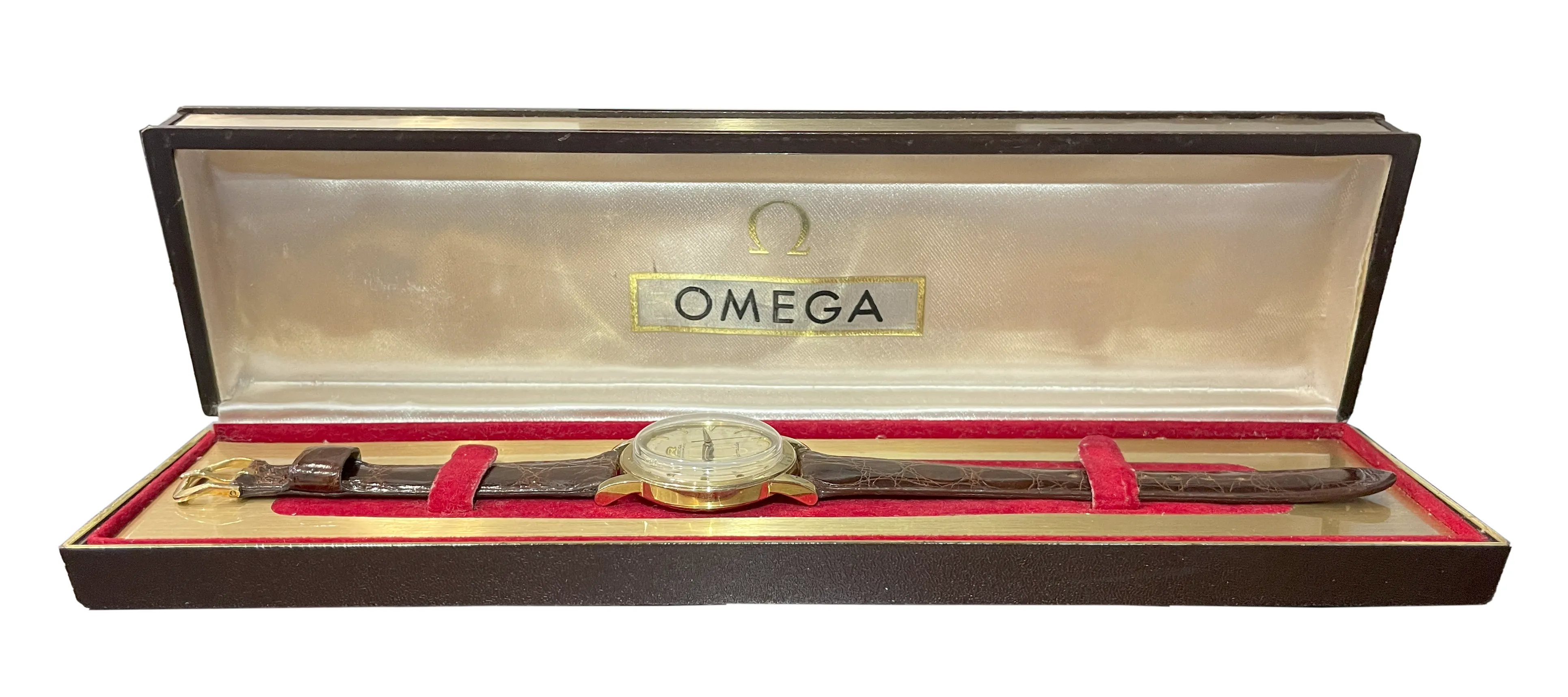 Vintage 1950s Omega Seamaster GX6546 14k Yellow Gold Champagne Dial Watch w/ Box