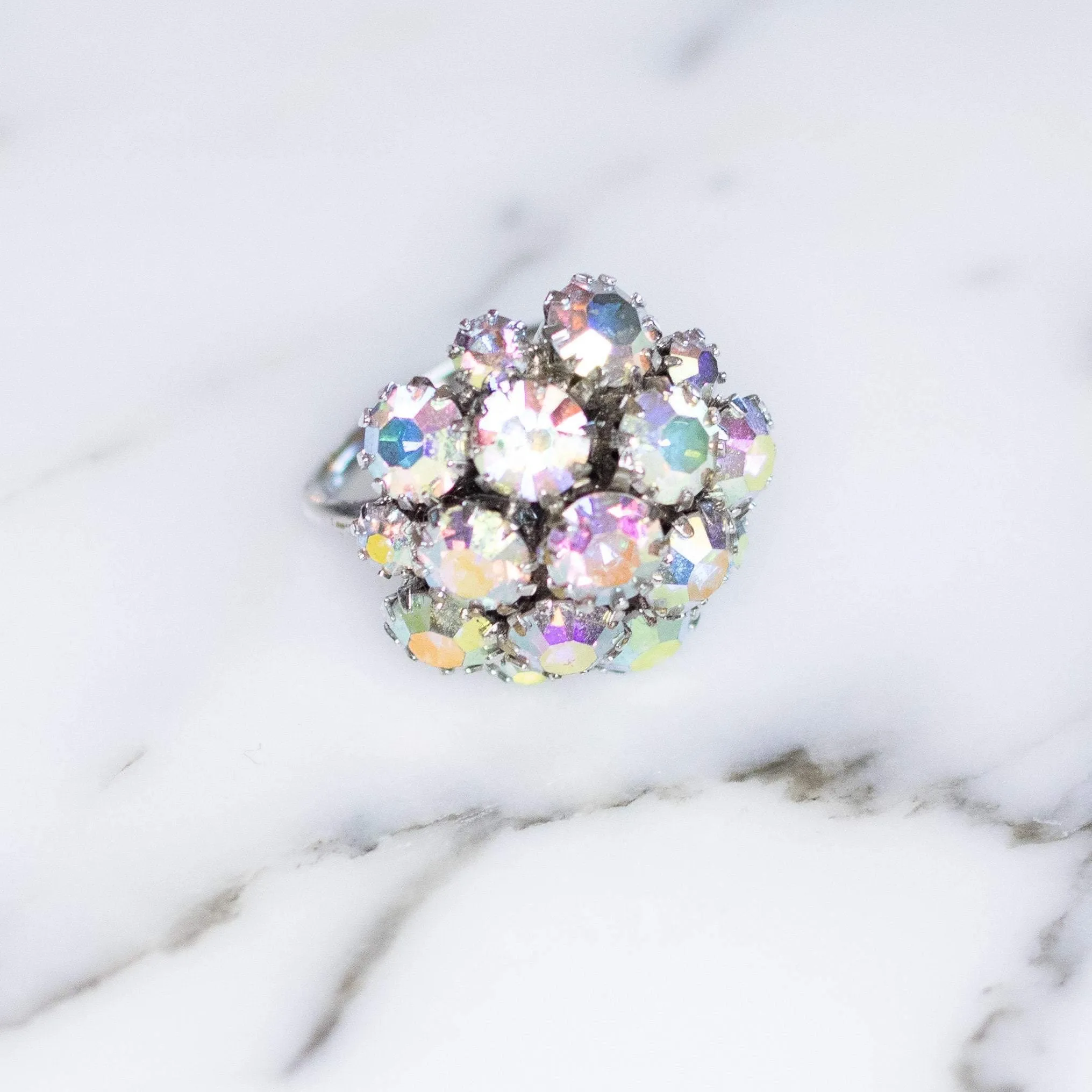Vintage 1950s Sarah Coventry Aurora Borealis Rhinestone Cluster Statement Ring