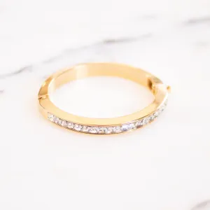 Vintage 1980s Gold Channel Set Diamante Bangle Bracelet