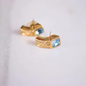 Vintage 1980s Swarovski Blue Crystal and Pave Diamante Rhinestone Earrings
