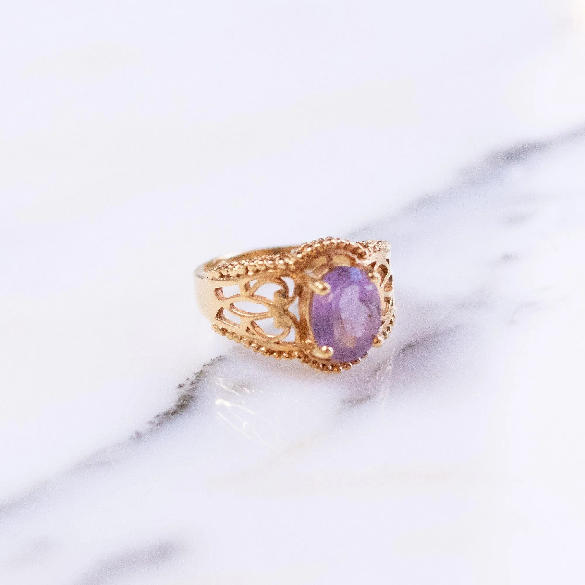 Vintage Amethyst Crystal Ring set in 18kt Gold Plating