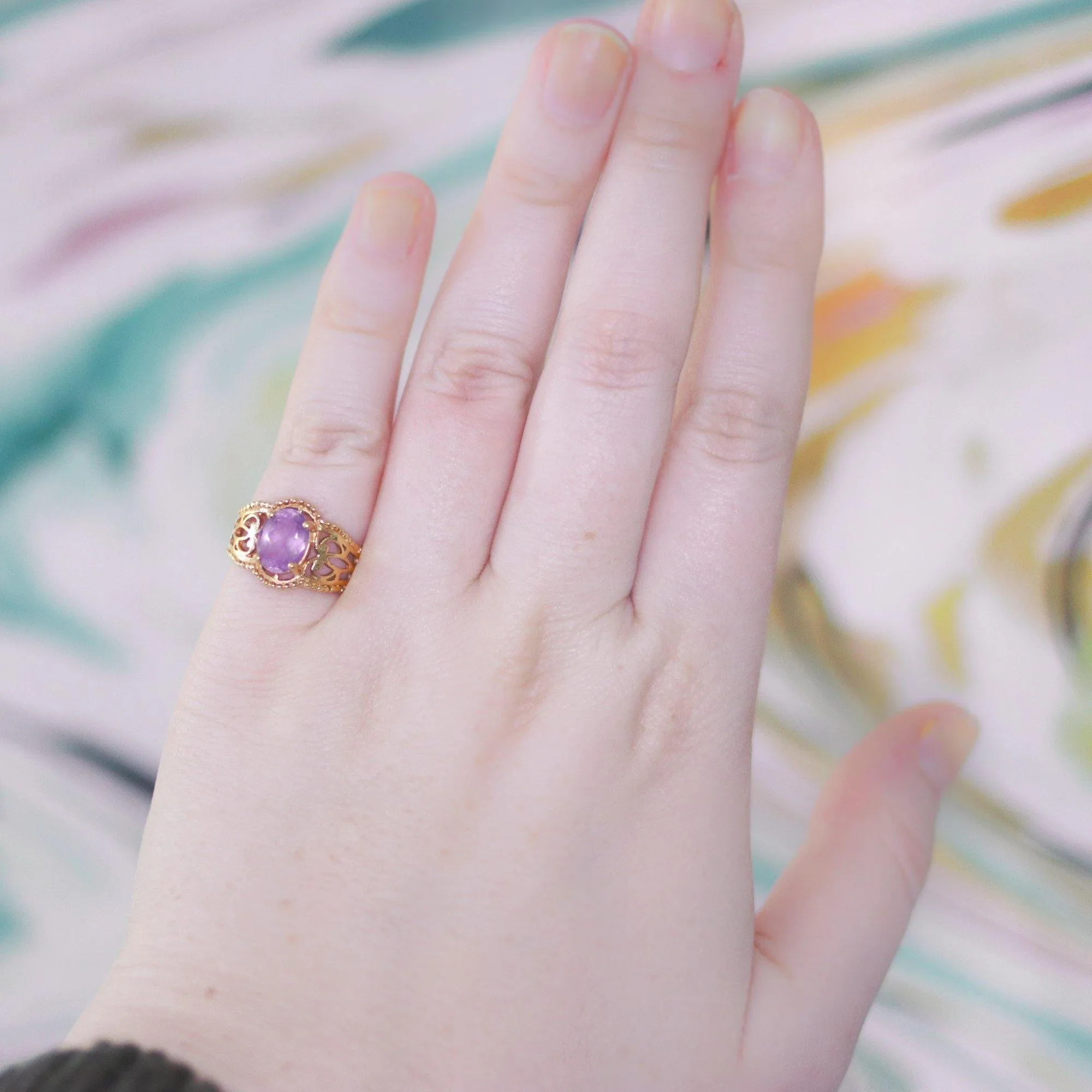Vintage Amethyst Crystal Ring set in 18kt Gold Plating