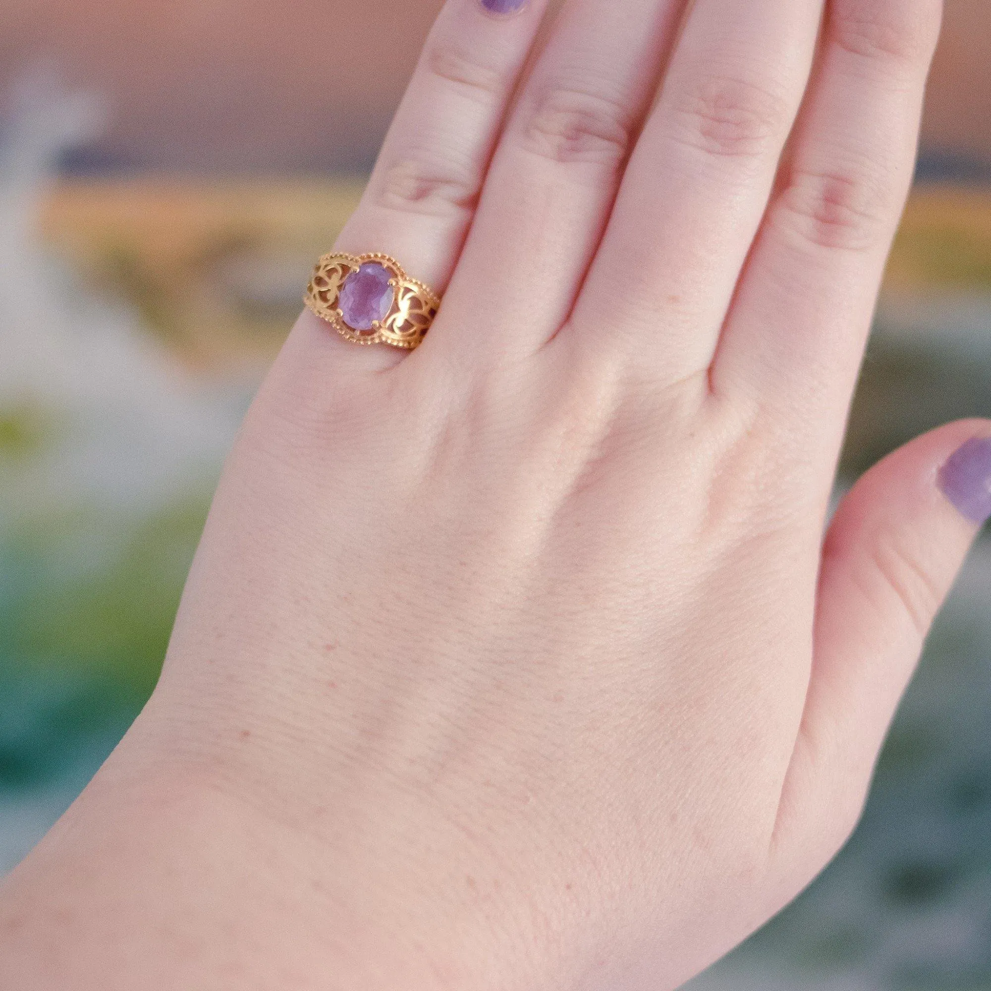 Vintage Amethyst Crystal Ring set in 18kt Gold Plating