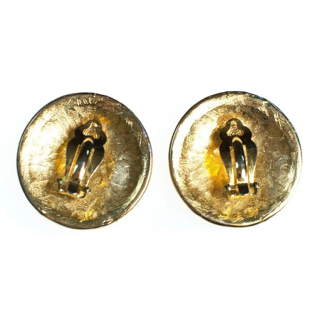 Vintage Anne Klein Couture Gold Lion Huge Round Statement Earrings