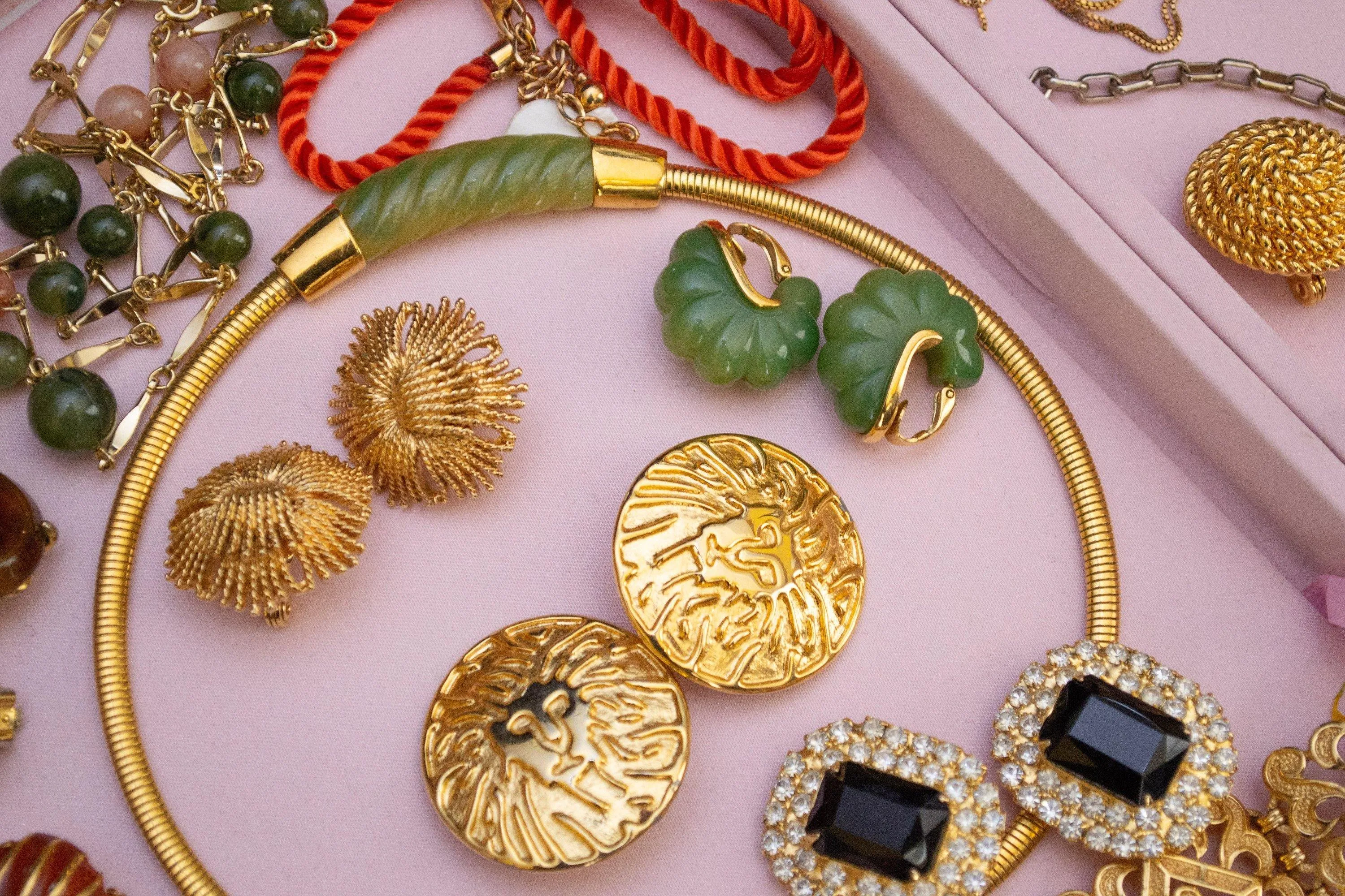 Vintage Anne Klein Couture Gold Lion Huge Round Statement Earrings