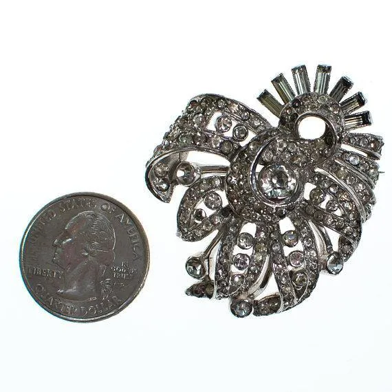 Vintage Art Deco Clear Diamond Look Rhinestone Brooch Pin