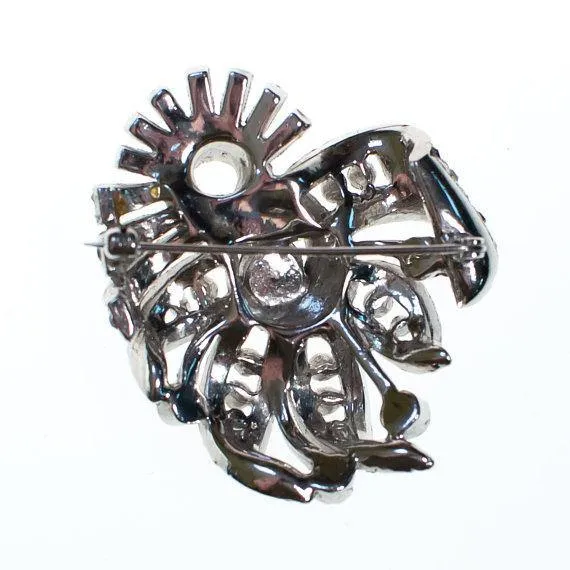 Vintage Art Deco Clear Diamond Look Rhinestone Brooch Pin