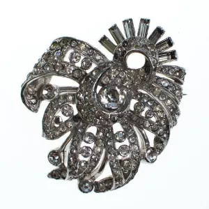 Vintage Art Deco Clear Diamond Look Rhinestone Brooch Pin