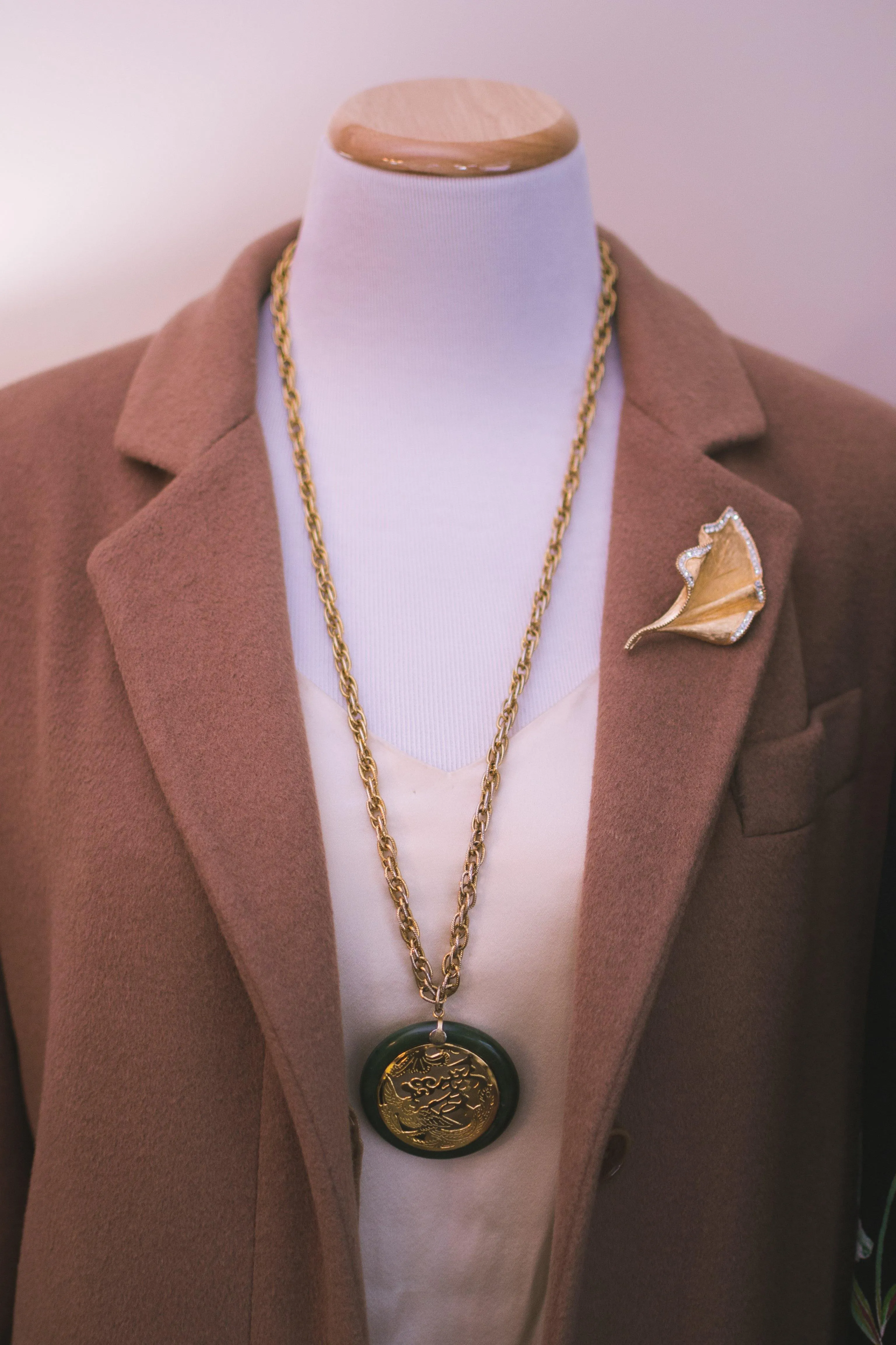 Vintage Asian Character and Jade Pendant Necklace