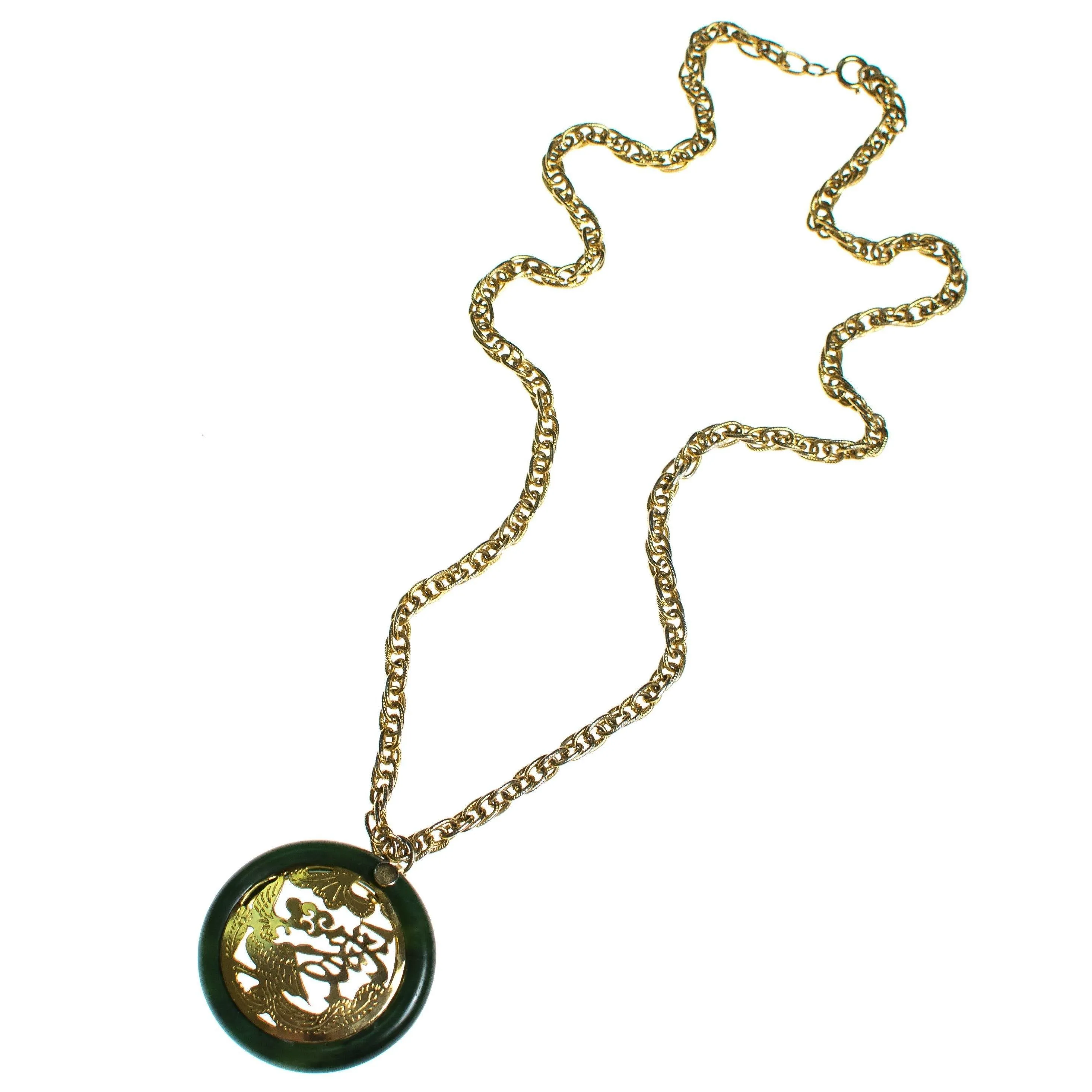 Vintage Asian Character and Jade Pendant Necklace