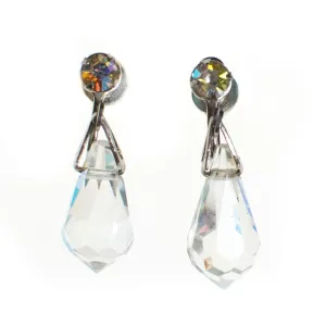 Vintage Aurora Borealis Faceted Crystal Dangling Drop Earrings, 1950s, Screw Back
