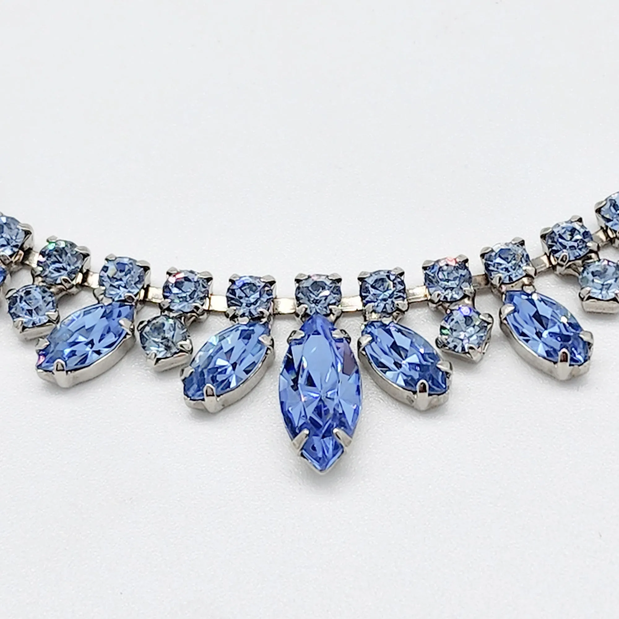 Vintage Baby Blue Marquise Rhinestone Necklace