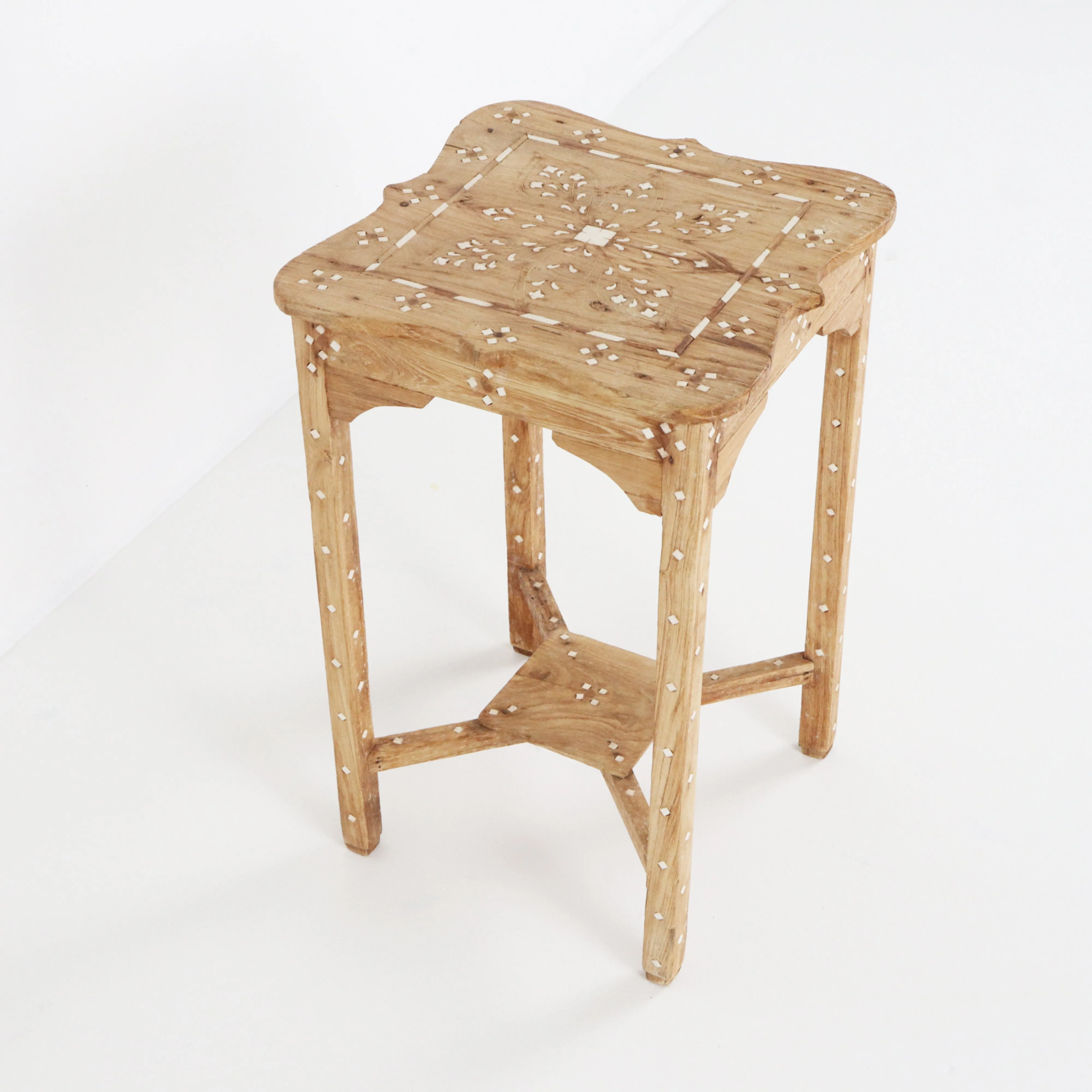 Vintage Bleached Bone Inlay Side Table