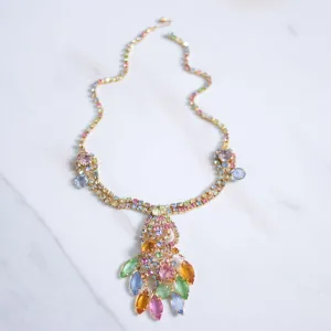 Vintage Colorful Pastel Rhinestone Tassel Necklace