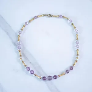 Vintage Czech Purple Crystal and Gold Bead Necklace